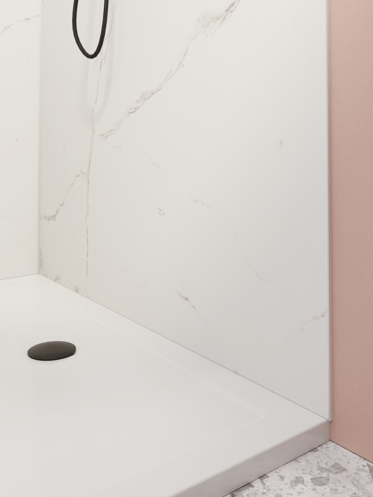 Luca Varess Artdeco Duschrückwand: 120 x 244 cm, Alu-Komposit, Weiße Marmoroptik