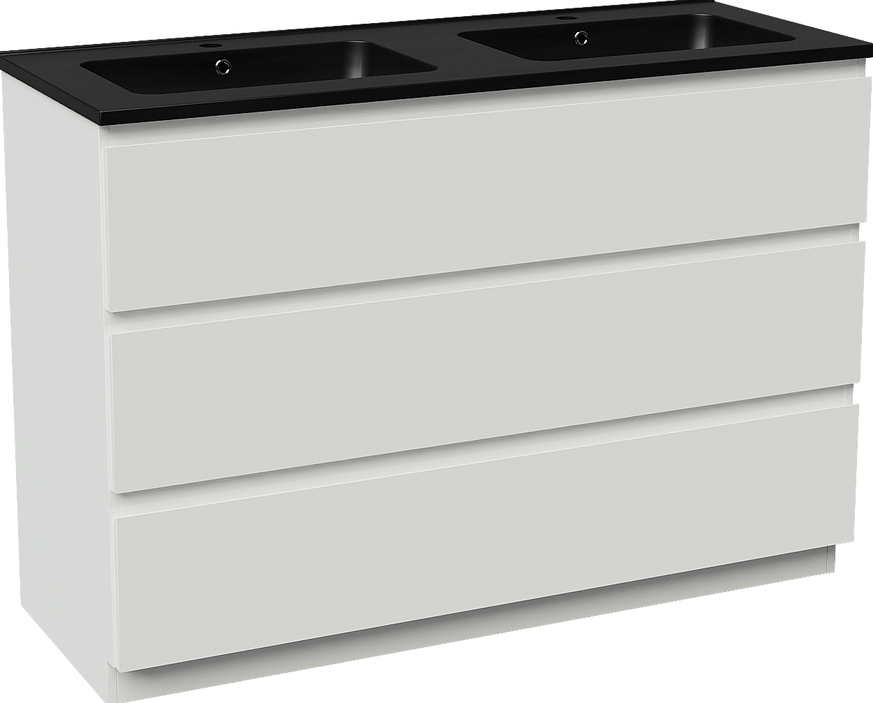 Linie Lado staand badmeubel 120 x 46 cm hoogglans wit met Vano dubbele wastafel in composietmarmer mat zwart