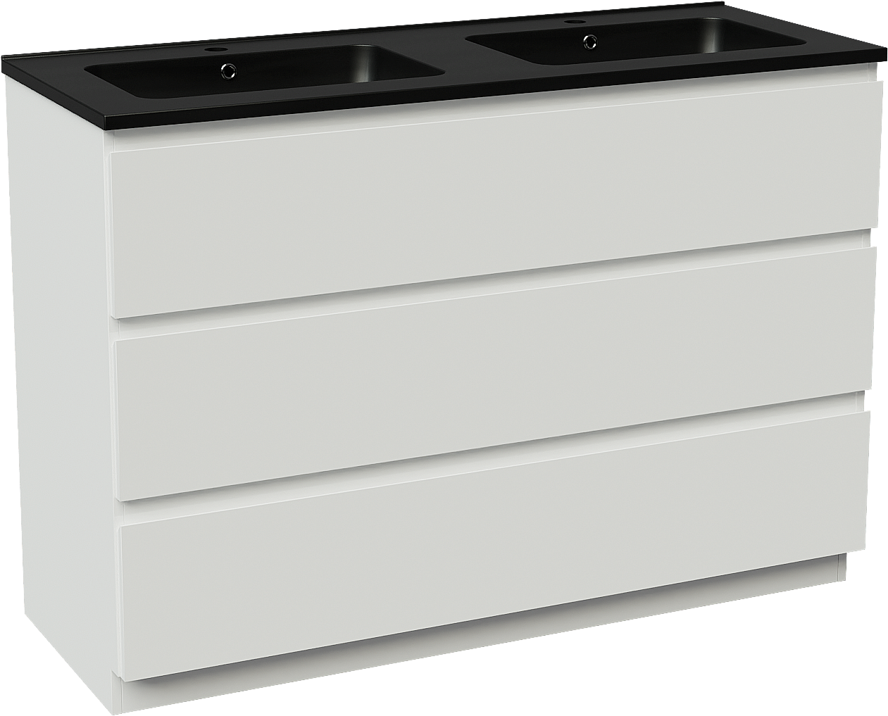 Linie Lado staand badkamermeubel 120 x 46 cm glanzend wit met Vano dubbele wastafel in composietmarmer mat zwart