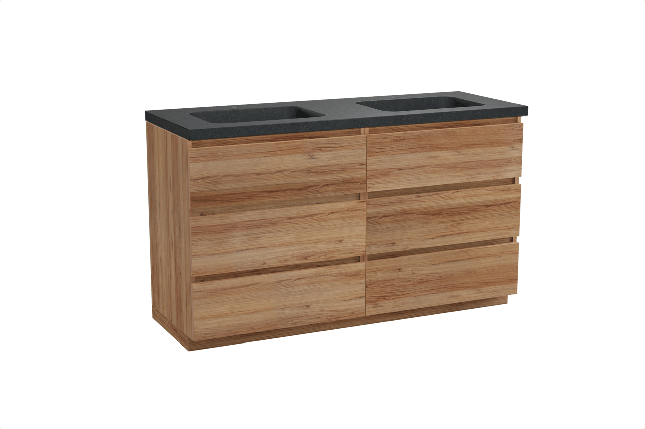 Balmani Lucida meuble salle de bains à poser 150 x 55 cm teck avec Napoli double vasque en granit noir