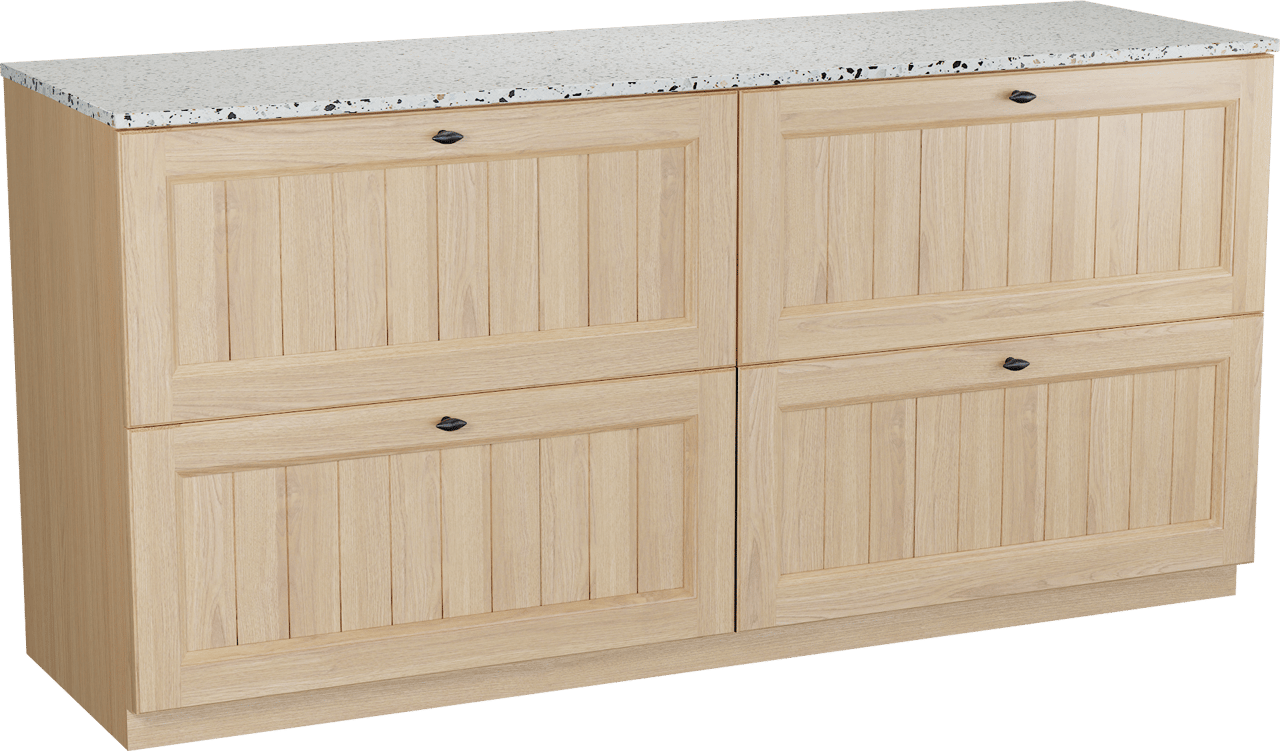 Balmani Lemon meuble salle de bains à poser 180 x 55 cm, placage chêne naturel avec Stretto tablette simple ou double en blanc/noir mat terrazzo