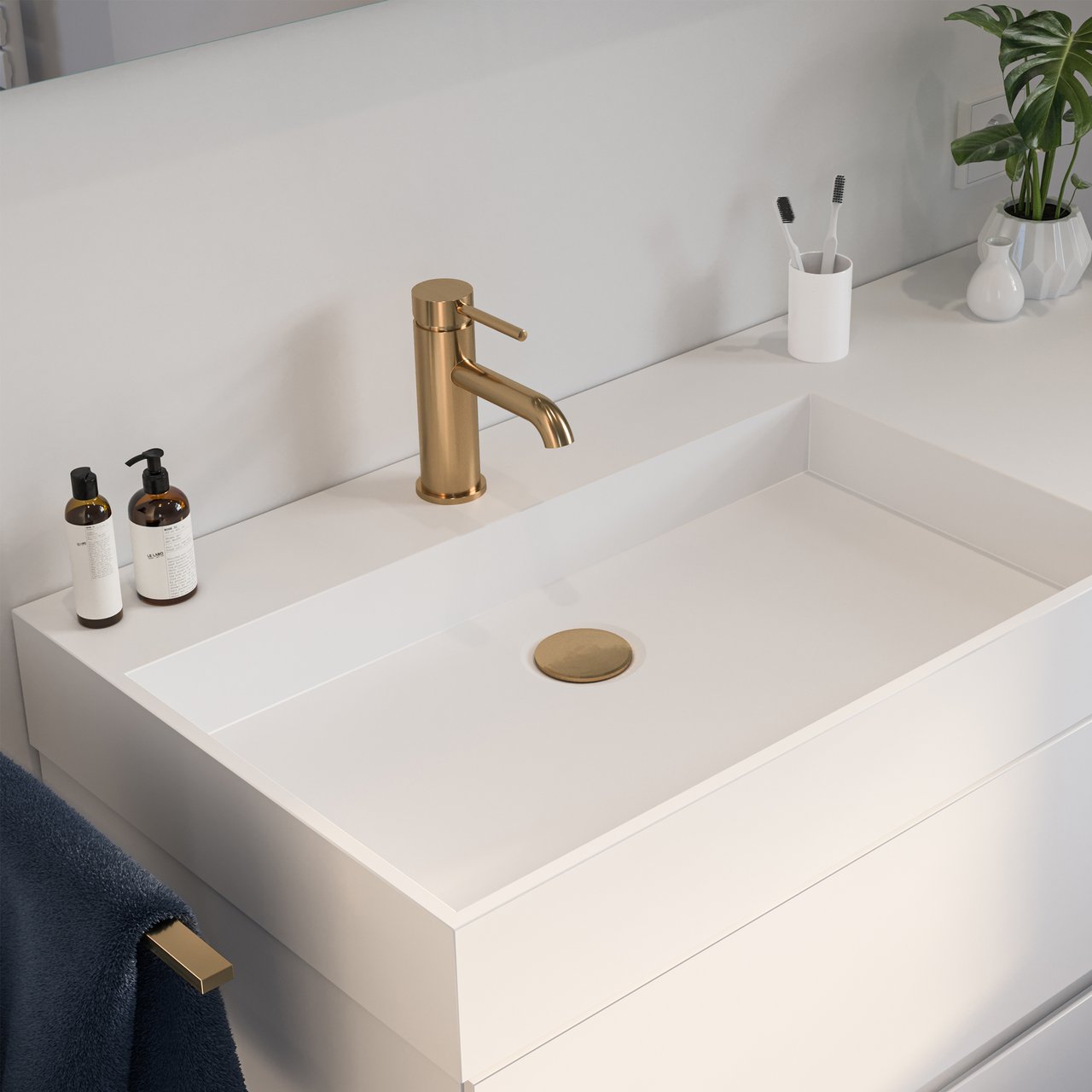 Blaufoss Round EcoStart robinet de lavabo standard Brushed Gold