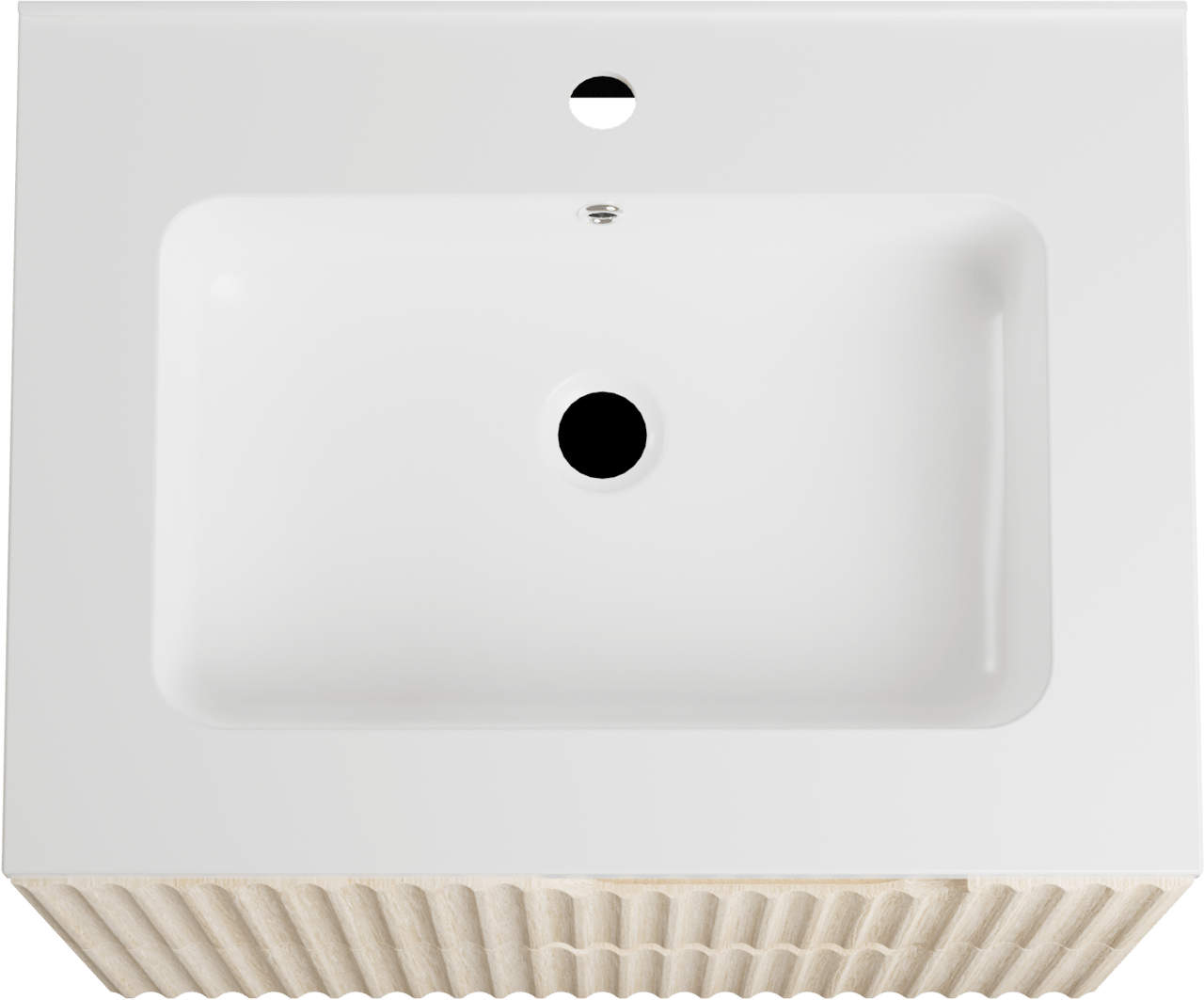 Linie Ribbo meuble salle de bains suspendu 60 x 46 cm chêne clair avec Vano plan simple en marbre composite blanc brillant, Nervure circulaire symétrique verticale