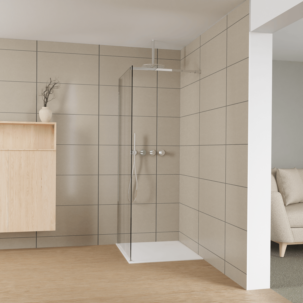Balmani Modular Walk-In Dusche: 90 x 200 cm, Mikado, inklusive Coating, Profil Chrom glänzend