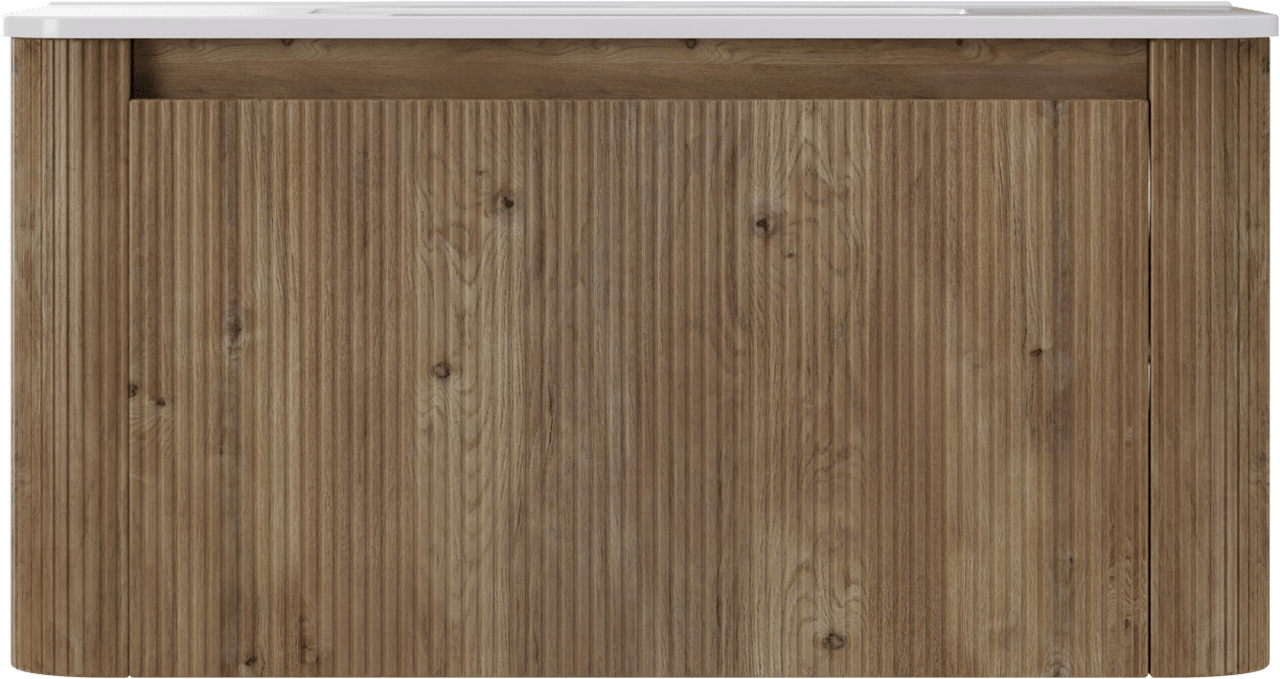 Storke Soft hängendes Möbelstück Set: 100 x 46 cm, Eiche rau, mit Kera Soft Einzelwaschtisch Keramik Weiβ glänzend, Vertikale symmetrische gerade Rippe