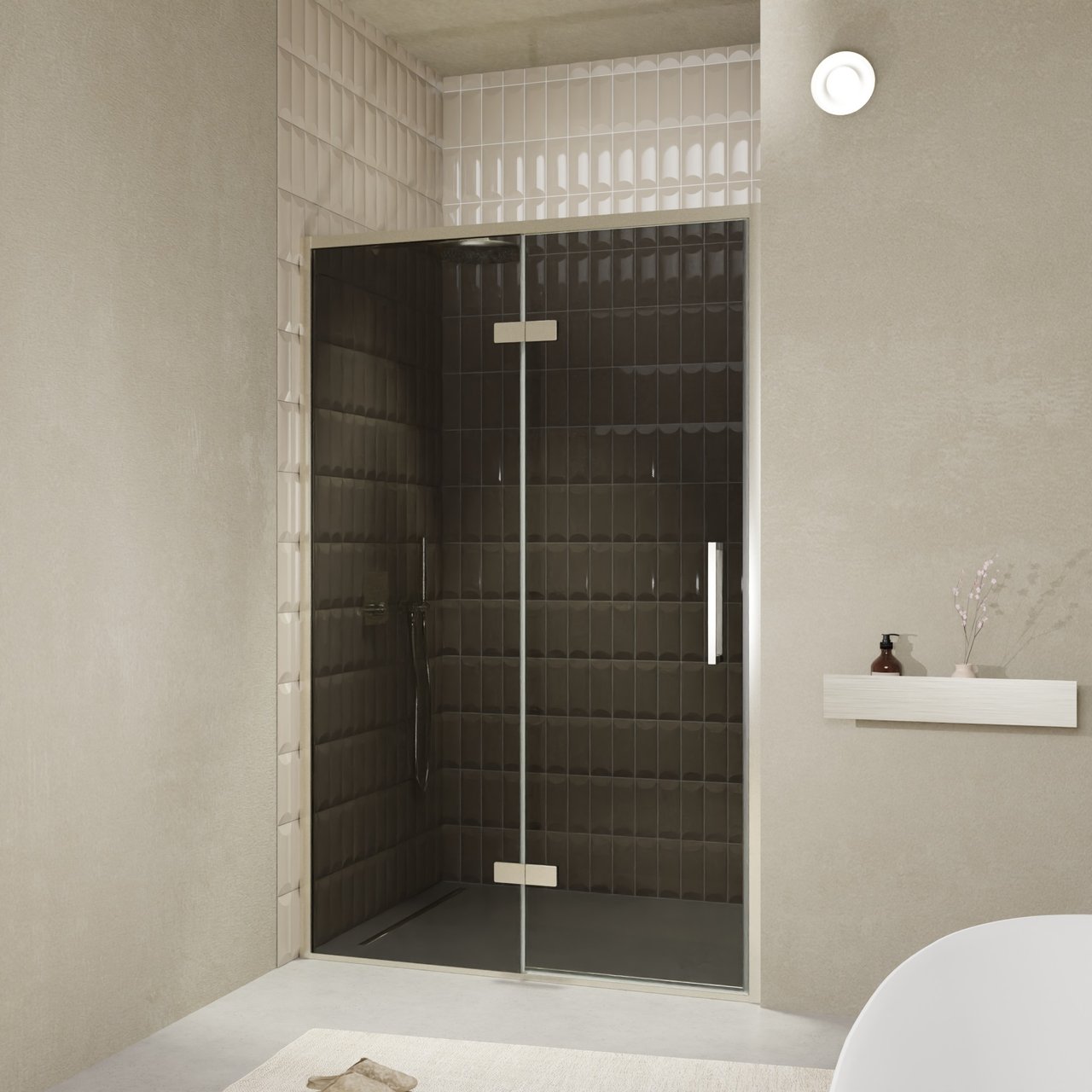 Balmani Senses Design douche draaideur links 140 cm x 210 cm Rookglas, Brushed CoolMetal profielen