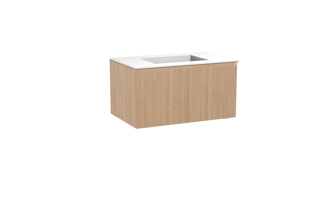 Balmani Fila meuble salle de bains suspendu 90 x 55 cm chêne naturel avec Tablo Stretto plan simple en solid surface blanc mat, Nervure droite symétrique verticale