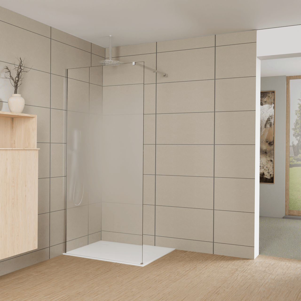 Balmani Modular douche à l'italienne: 100 x 200 cm, Permafrost, avec coating, Profil Chrome brillant