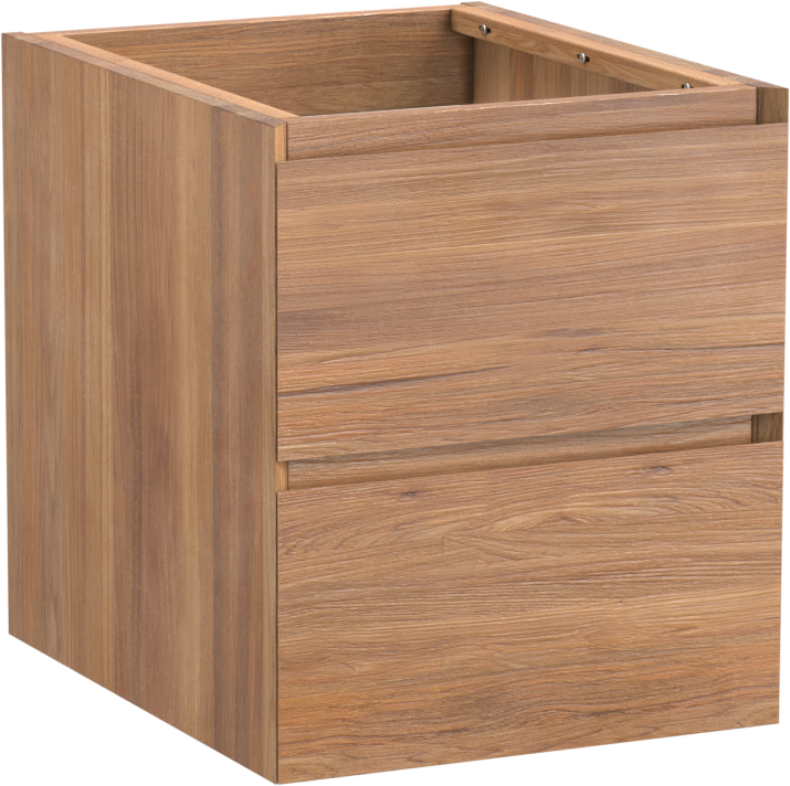 Balmani Mitra hängender Waschbeckenunterschrank: 45 x 55 cm, Teak, 2 Schubladen