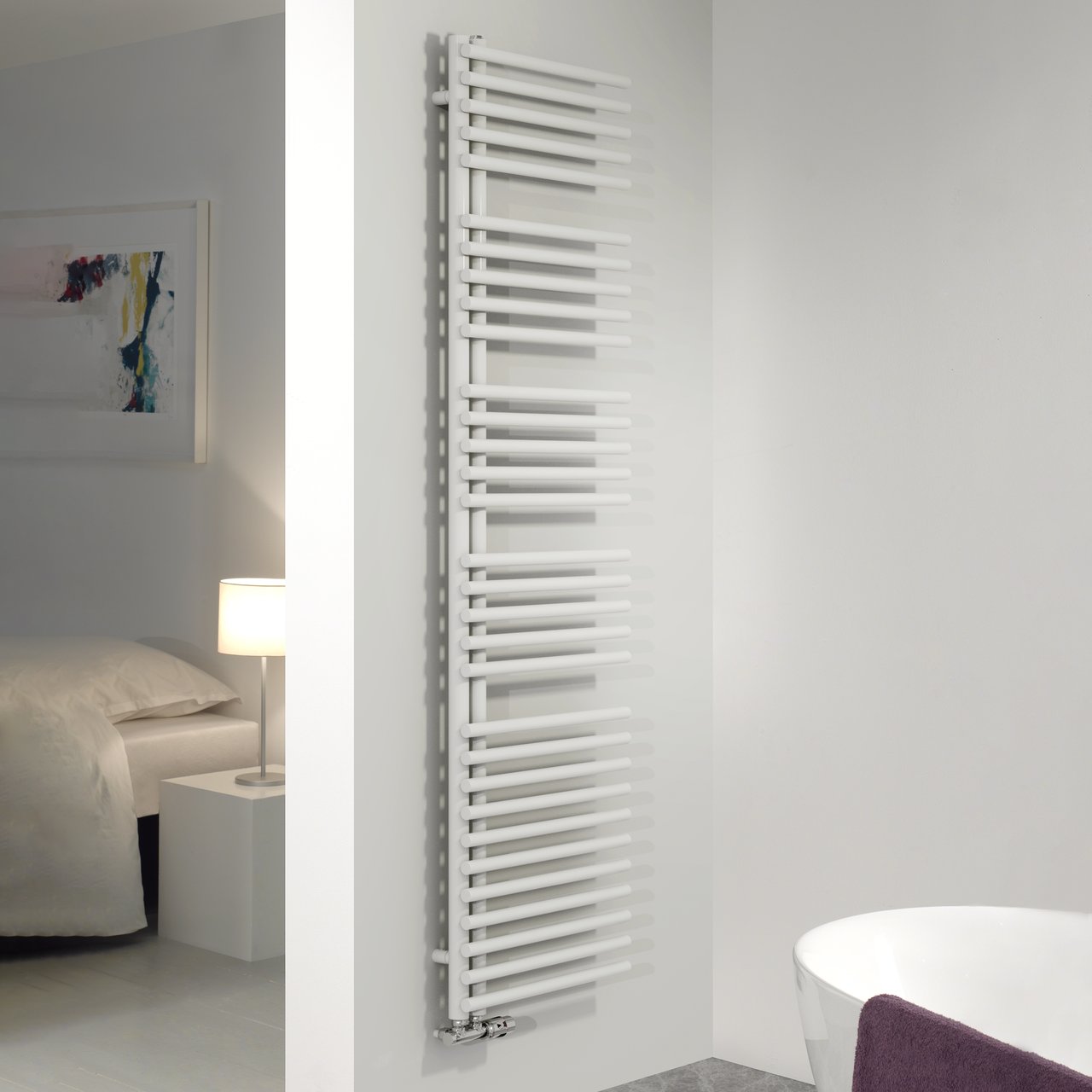 Vipera Nevada enkele handdoekradiator 50 x 180 cm centrale verwarming Glanzend Wit zijaansluiting 934W