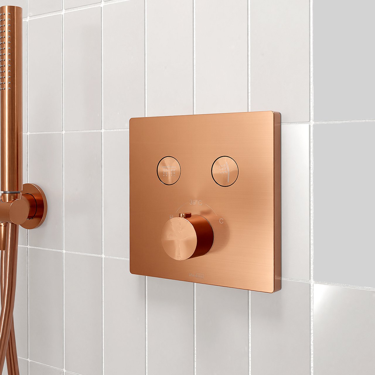 Blaufoss Smartbox Switch-Line thermostat de douche encastré 2 évacuations Brushed Rosegold incl élément intégré
