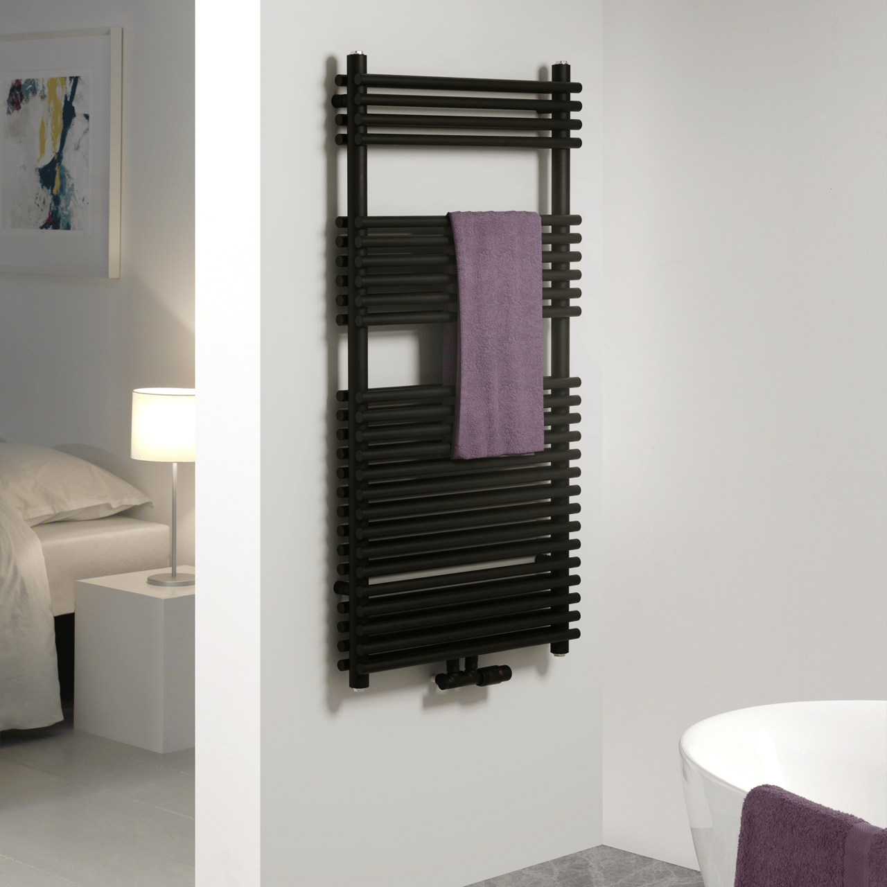 Vipera Alegria dubbele handdoekradiator 60 x 120 cm centrale verwarming mat zwart zij- en middenaansluiting 1.327W