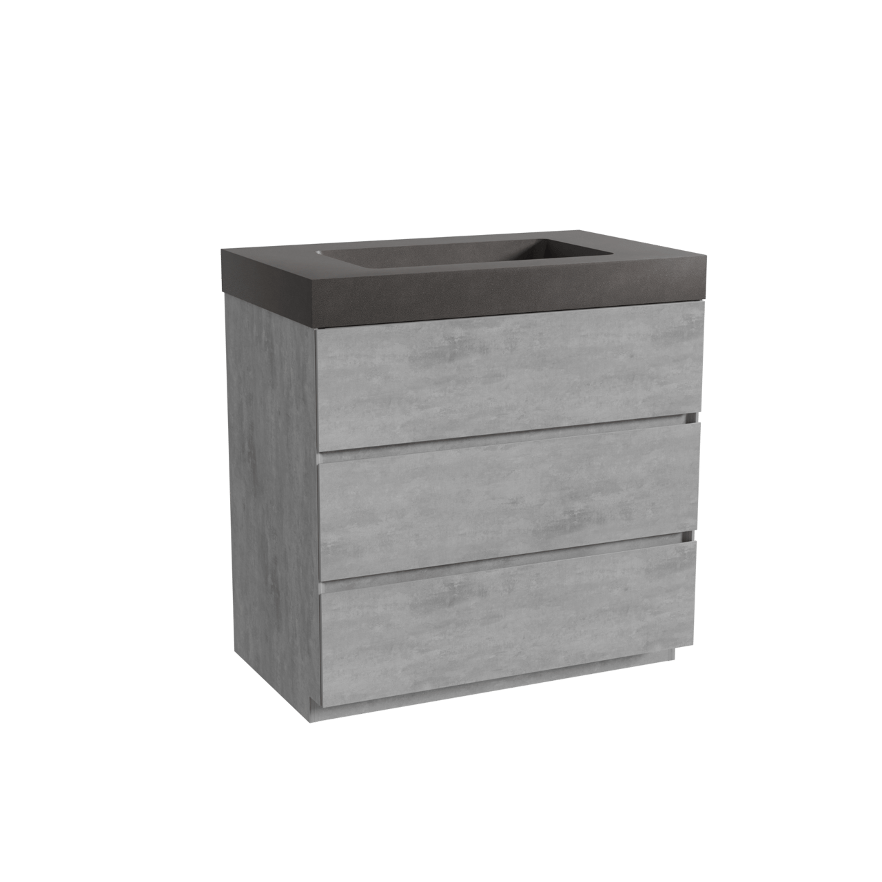 Storke Edge freistehendes Möbelstück Set: 85 x 52 cm, Beton dunkelgrau, mit Scuro High Einzelwaschtisch, Quarz Schwarz matt