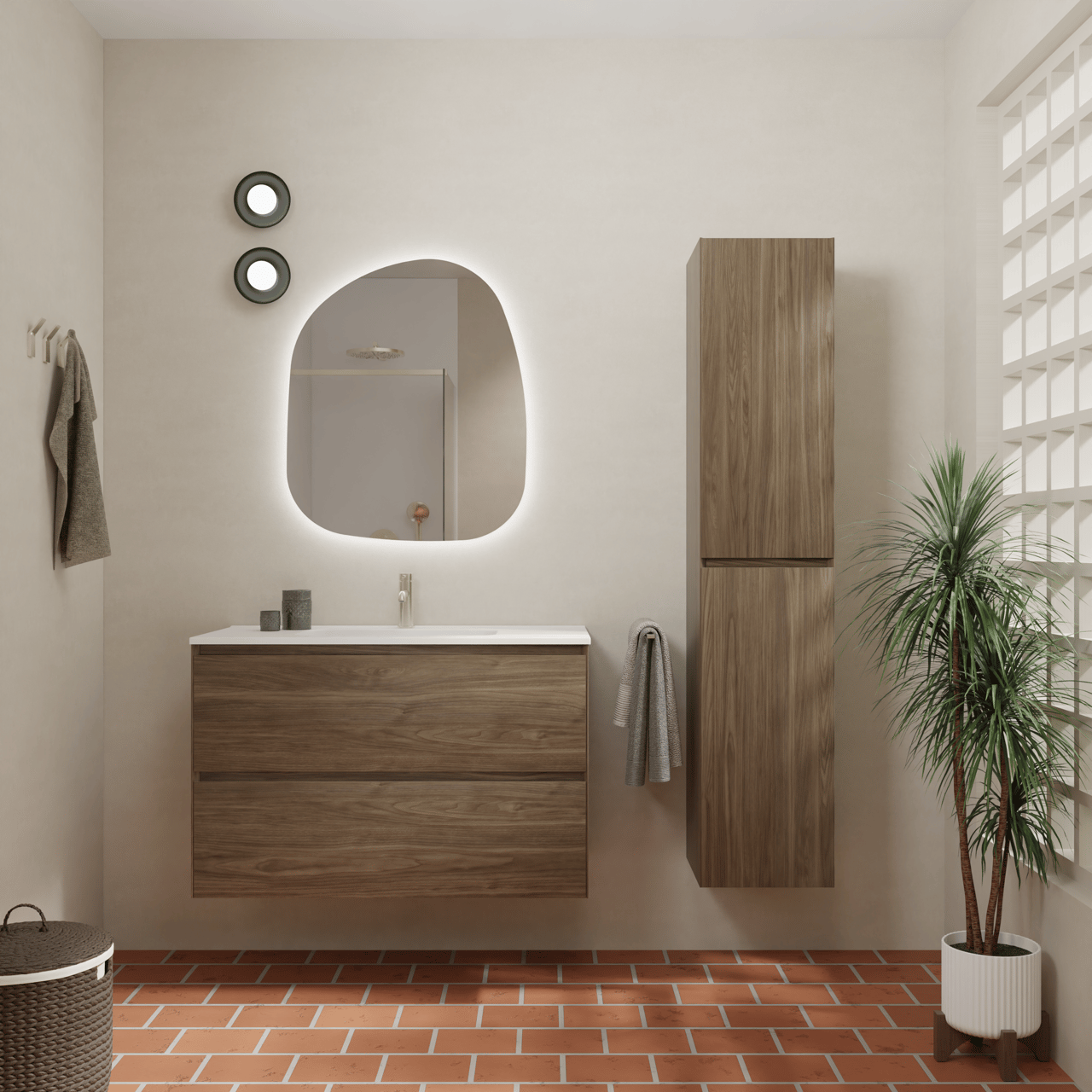 Balmani Mitra Compact hängendes möbelstück Waschtischunterschränke 100 x 46 cm amerikanischer nussbaum 2 Schubladen