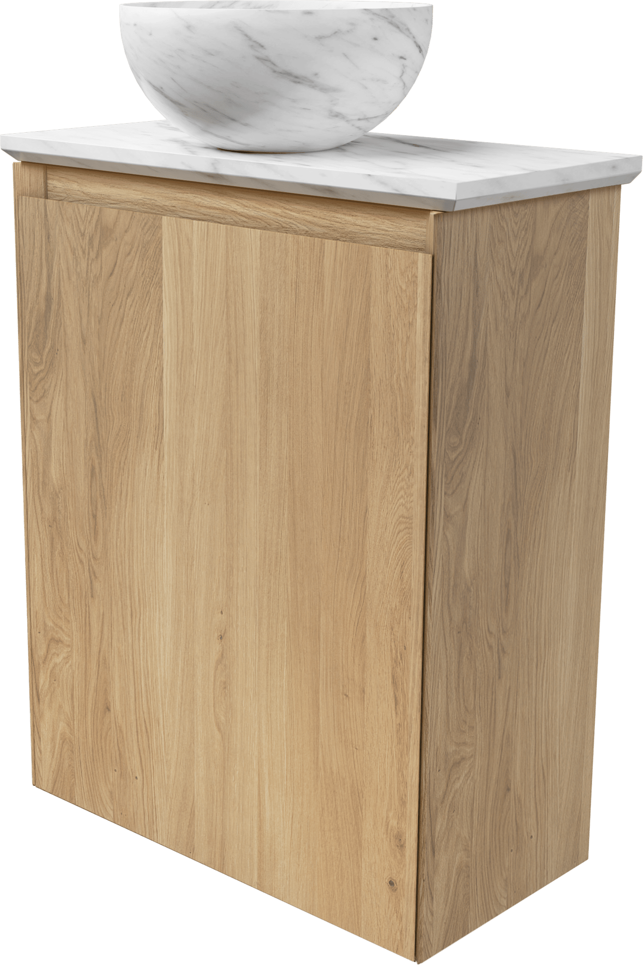 Balmani Mitra zwevend toiletmeubel 42 x 21 cm natuur eik met Facetta tablet en Bari XS waskom in Carrara marmer