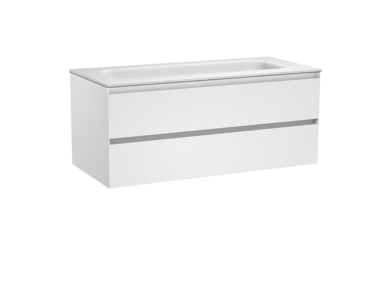 Balmani Mitra zwevend badkamermeubel 120 x 55 cm mat wit met Tablo Arcato enkele wastafel voor 2 kraangaten in solid surface mat wit