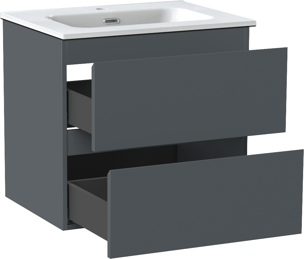 Linie Lado meuble salle de bains suspendu 60 x 46 cm bleu anthracite avec Baro plan simple en porcelaine blanc brillant