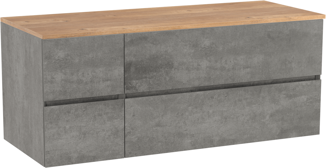 Storke Edge zwevend badkamermeubel 130 x 52 cm beton donkergrijs met Panton enkel of dubbel tablet in melamine ruwe eik