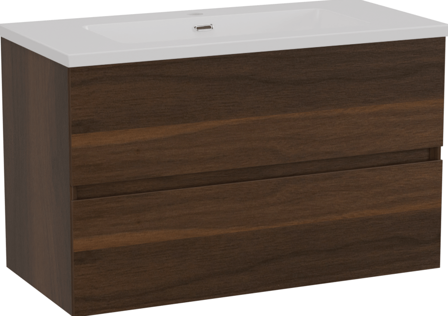 Storke Edge meuble salle de bains suspendu 80 x 40 cm noyer avec Diva plan simple en marbre composite blanc brillant