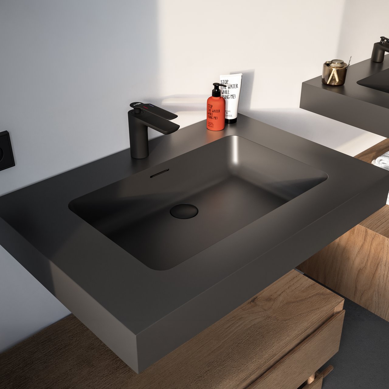 Storke Scuro High enkele wastafel mat kwarts 75 x 52 cm