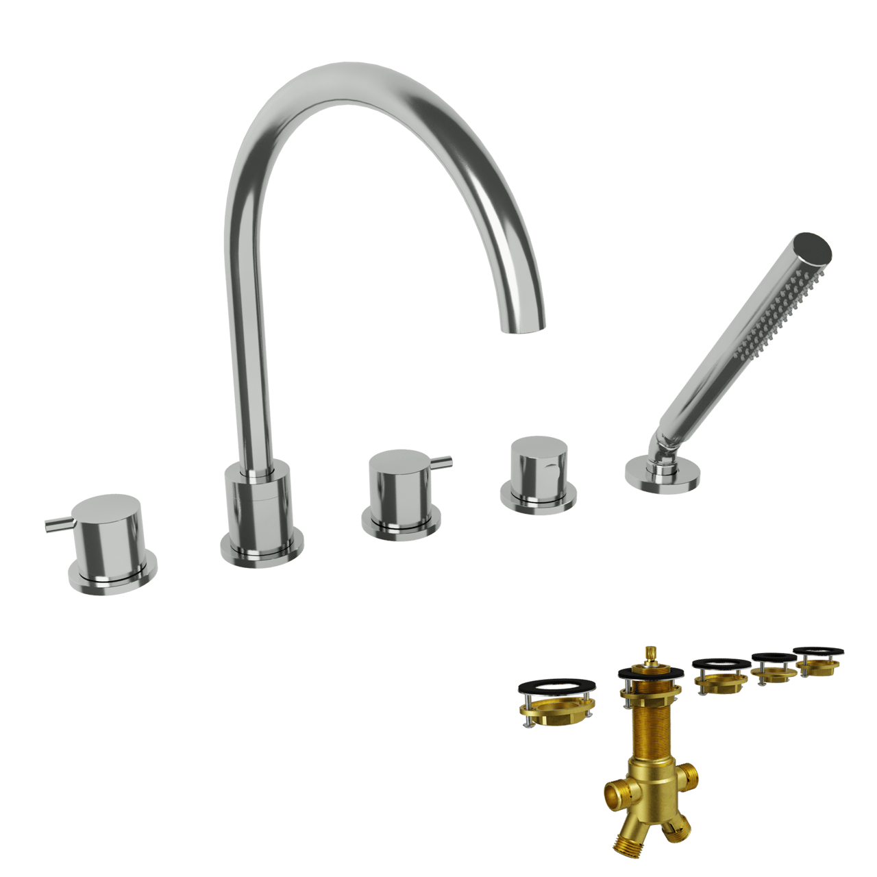 Blaufoss Round robinet de bain sur gorge 5 trous avec douchette chrome brillant