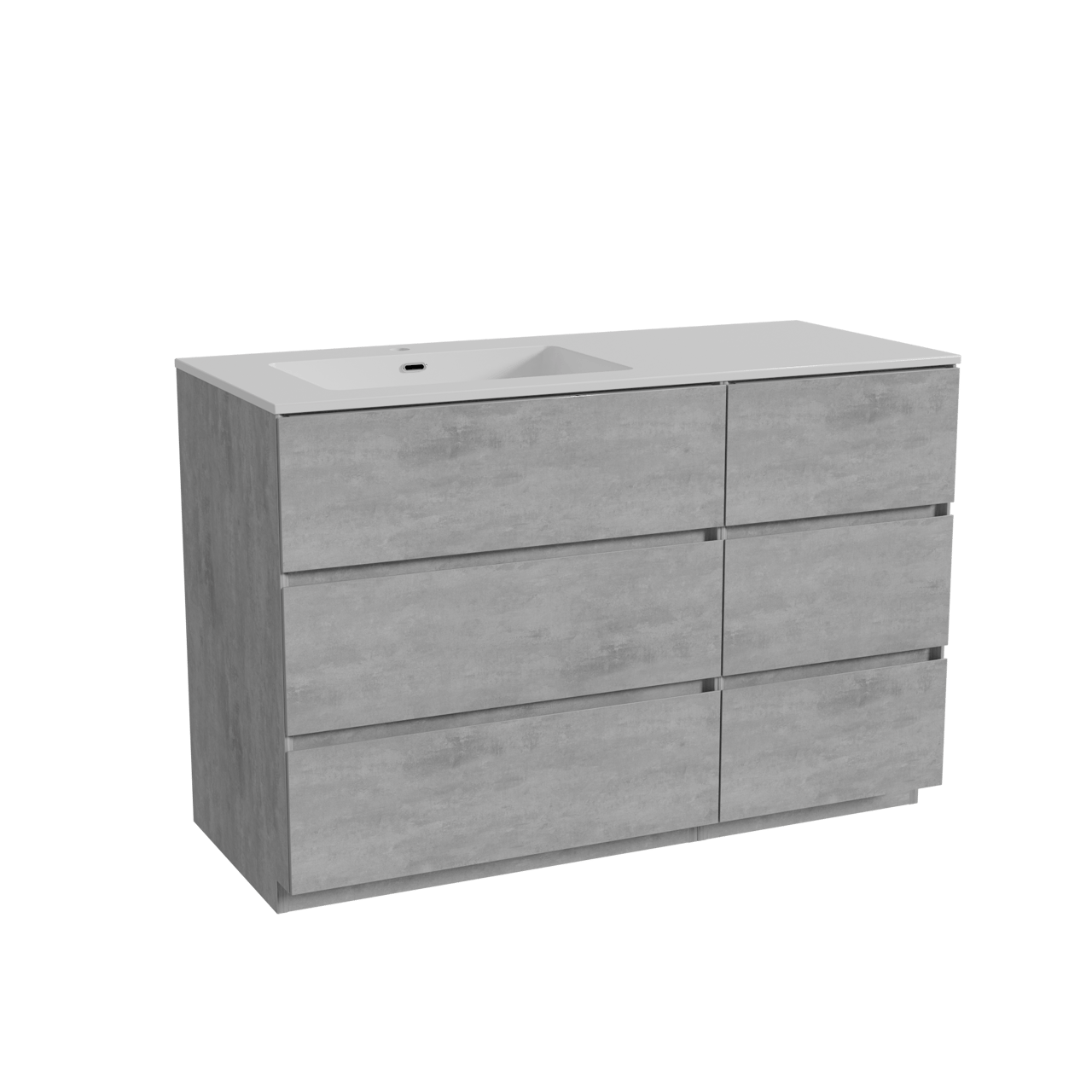 Storke Edge meuble salle de bains à poser 120 x 52 cm béton gris foncé avec Diva plan vasque asymétrique à gauche en marbre composite blanc brillant