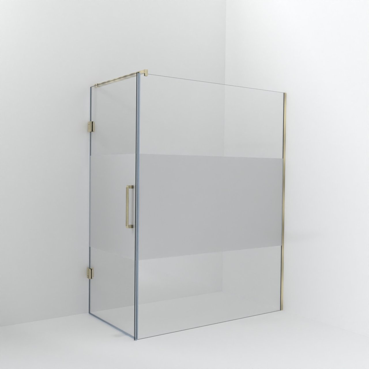 Balmani Modular inloopdouche met deur: 160 x 200 cm met deur 90 cm, Helder glas met matte strook, Brushed Champagne Gold profielen
