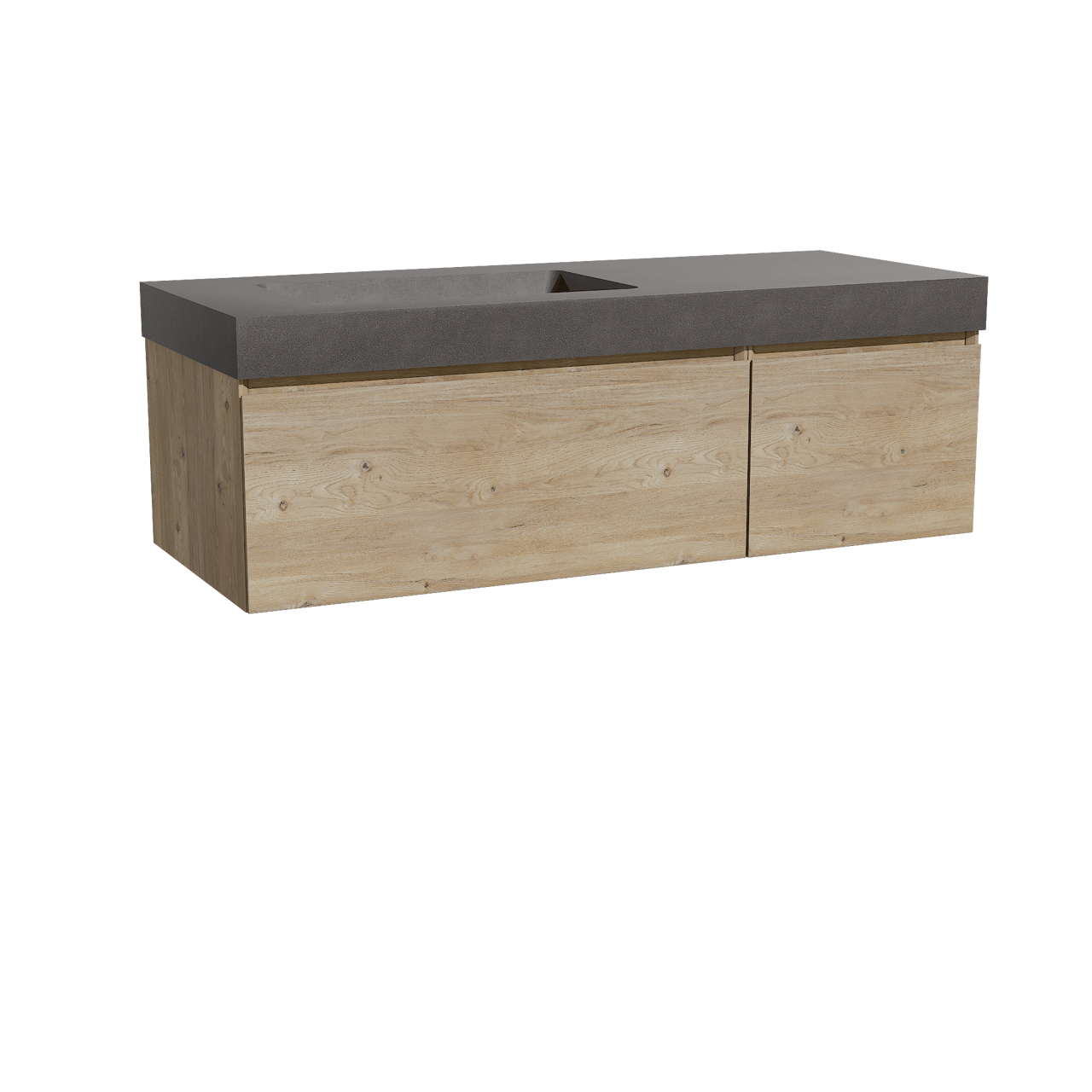 Storke Edge hängendes Möbelstück Set: 130 x 52 cm, Rohe Eiche, mit Scuro High Waschtisch links, Quarz Schwarz matt