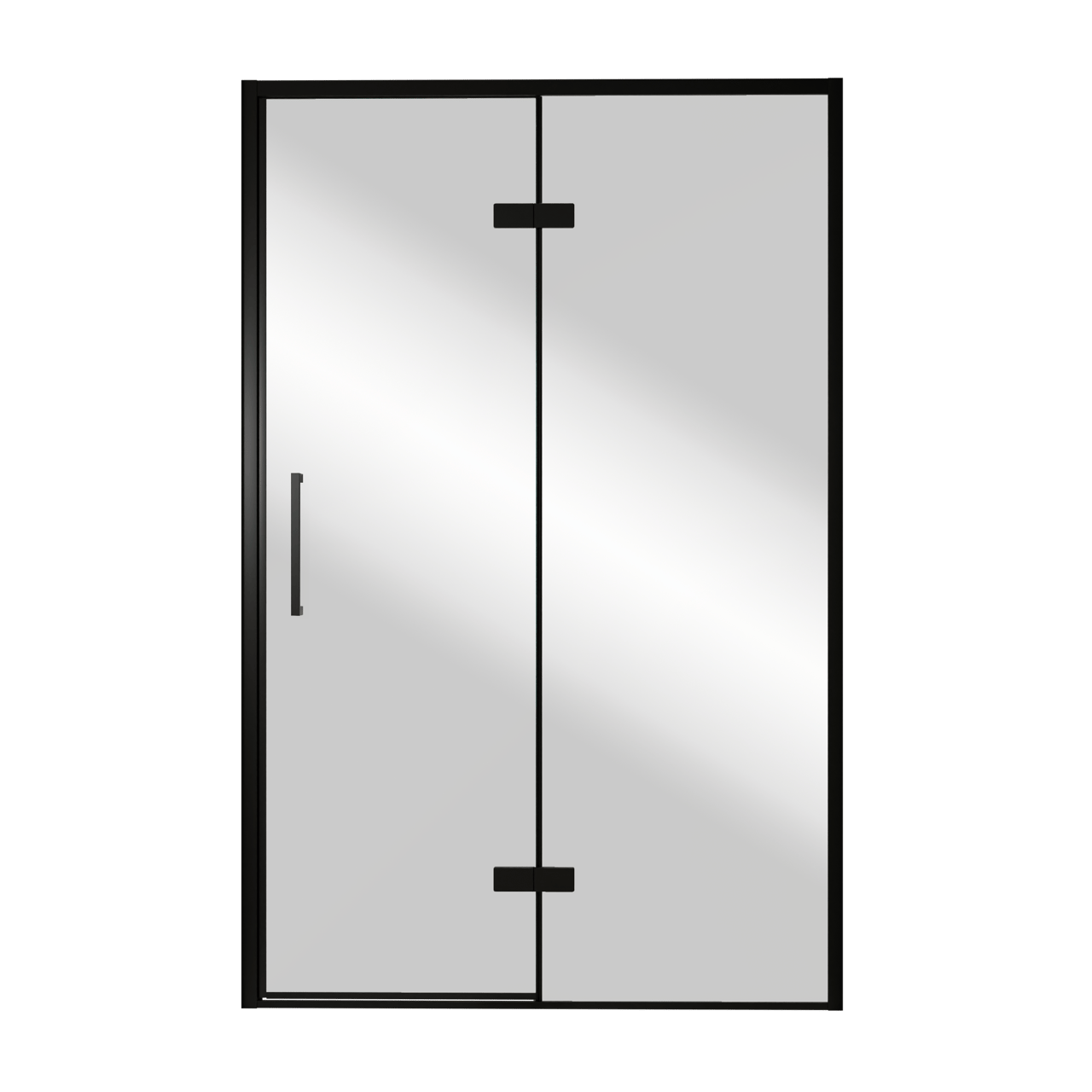 Balmani Senses Design porte pivotante à droite 140 cm x 210 cm verre Miroir Reflex, Profil noir, coating inclus