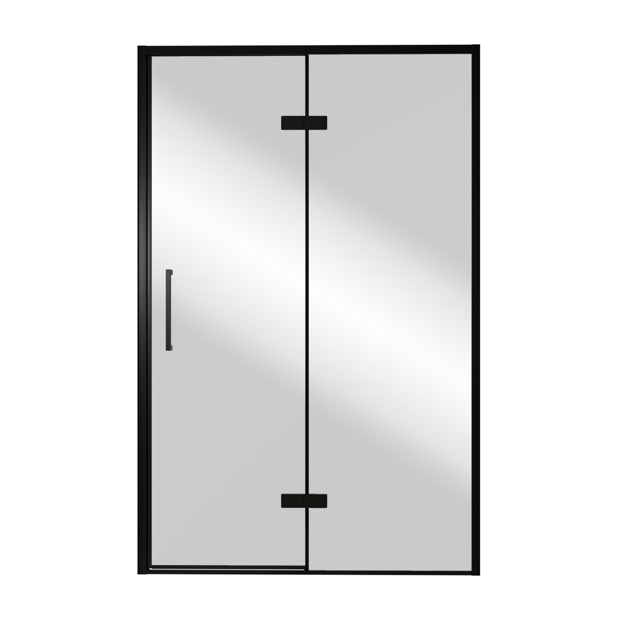 Balmani Senses Design Dusche Drehtür, Rechts, 140 cm x 210 cm, Reflex-Spiegelglas, Profil Schwarz, inklusive Coating