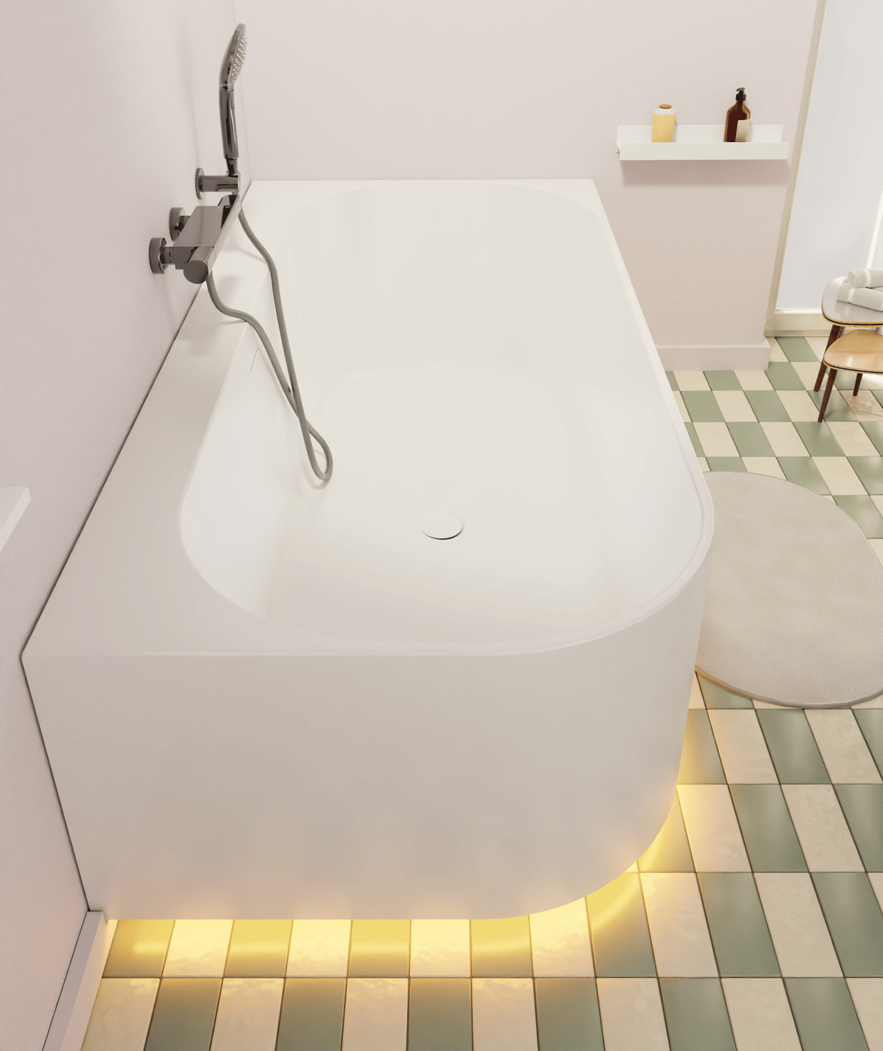 Luca Varess Laguna baignoire d'angle droite duo avec LED 170 x 85 cm acrylique blanc mat