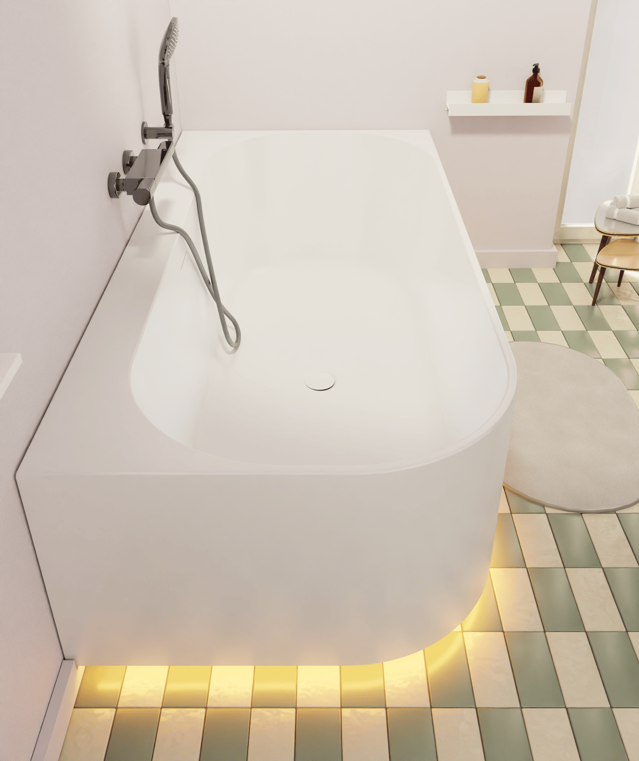 Luca Varess Laguna baignoire d'angle droite duo avec LED 170 x 85 cm acrylique blanc mat