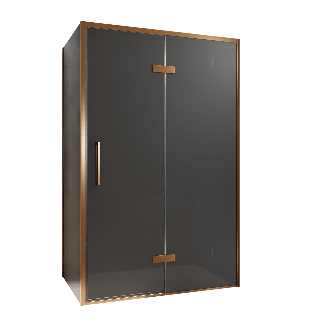 Balmani Senses Design douchehoek met rechtse draaideur en vaste zijwand, 120 x 100 cm, Rookglas, Brushed Rosegold profielen, met coating