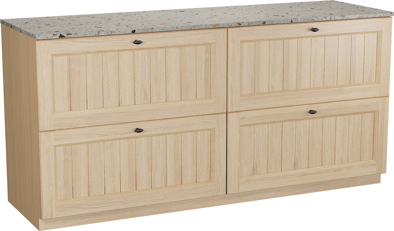 Balmani Lemon staand badkamermeubel 180 x 55 cm, fineer natuur eik met Stretto enkel of dubbel tablet in greige terrazzo
