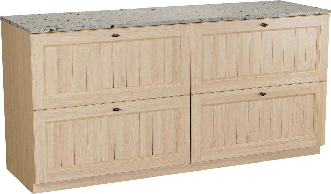 Balmani Lemon staand badkamermeubel 180 x 55 cm, fineer natuur eik met Stretto enkel of dubbel tablet in greige terrazzo