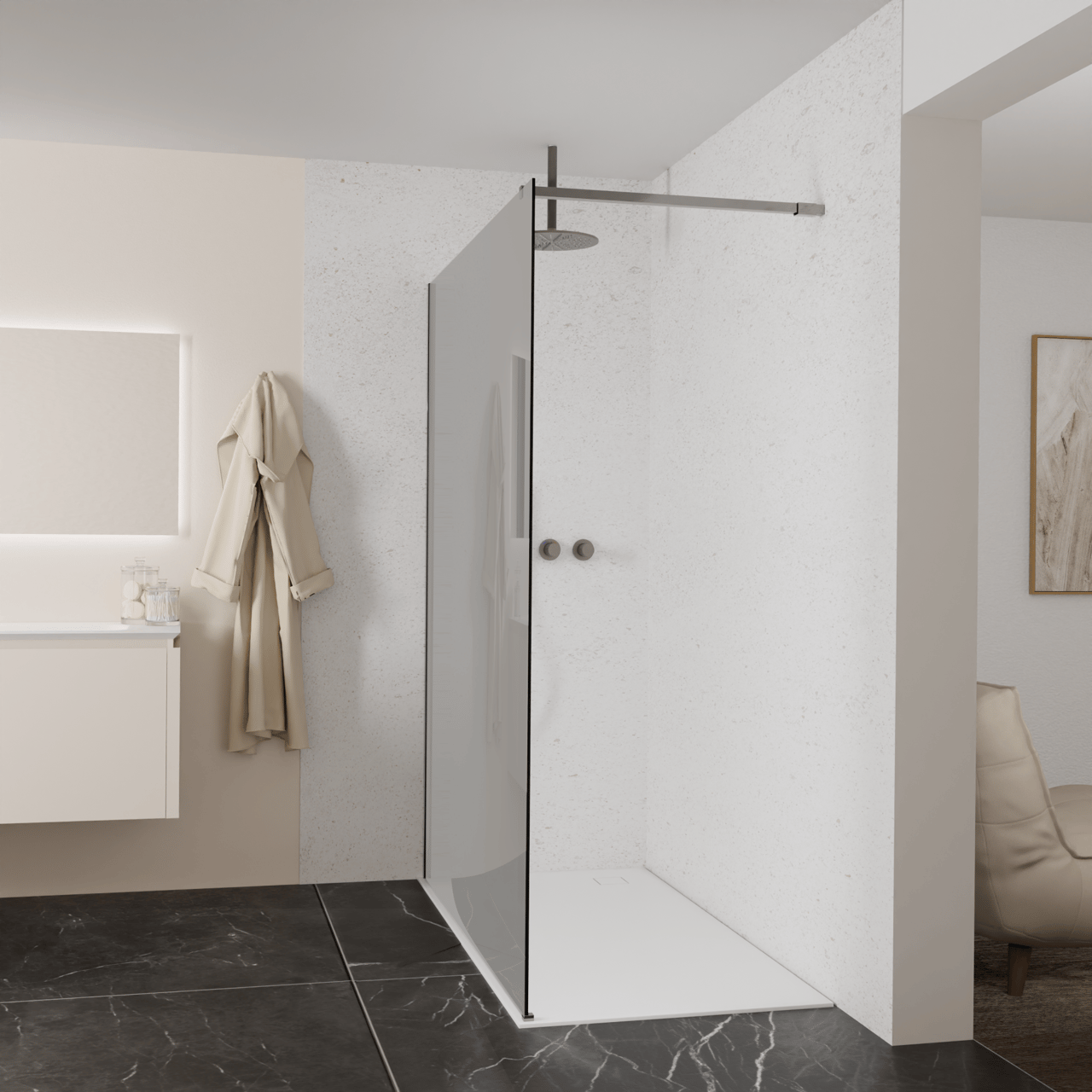 Balmani Modular inloopdouche: 160 x 200 cm, Rookglas, Brushed GunMetal profielen