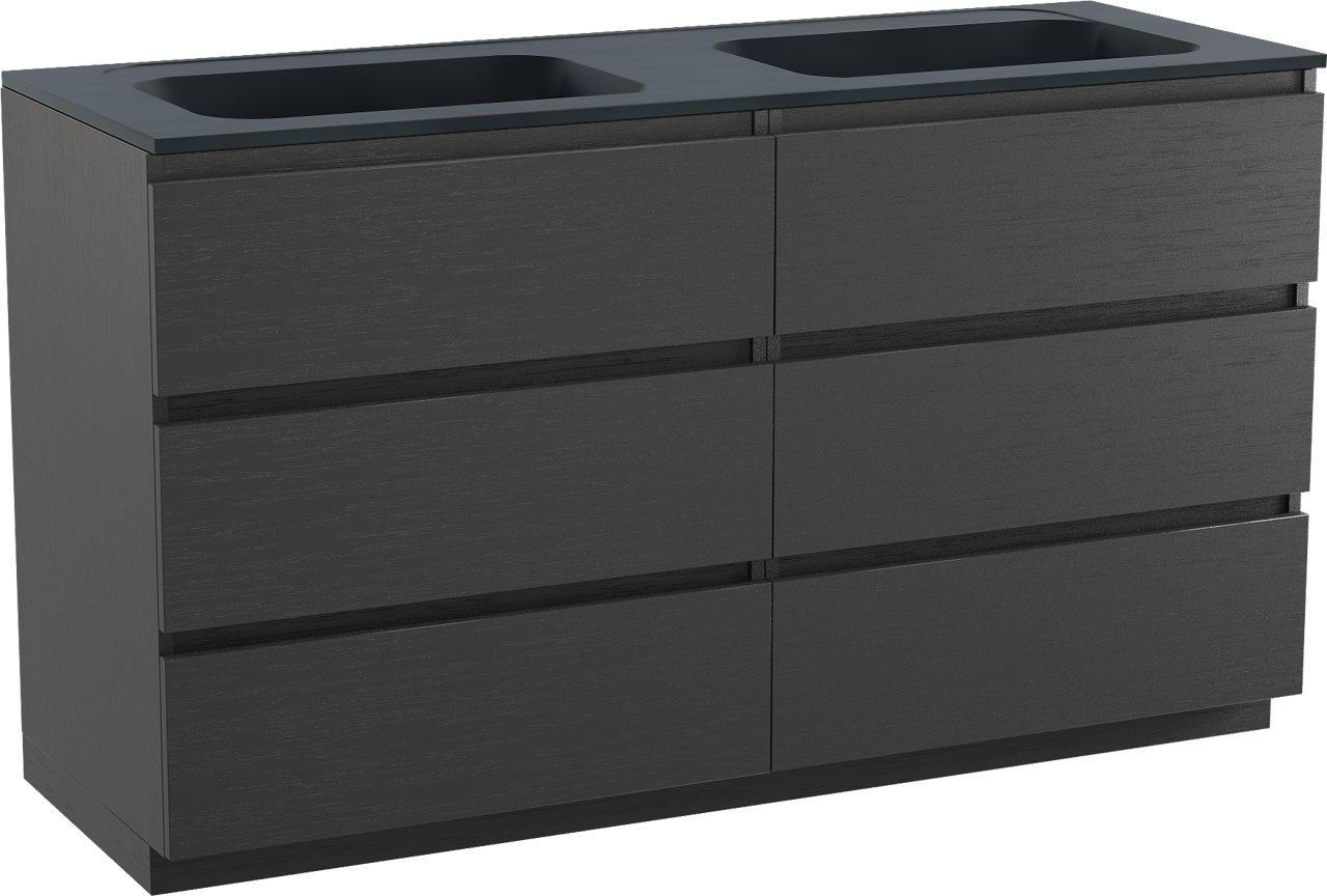 Balmani Lucida meuble salle de bains à poser 150 x 55 cm chêne noir avec Tablo Strada double vasque en marbre composite noir mat