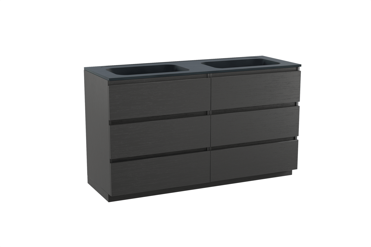 Balmani Lucida meuble salle de bains à poser 150 x 55 cm chêne noir avec Tablo Strada double vasque en marbre composite noir mat