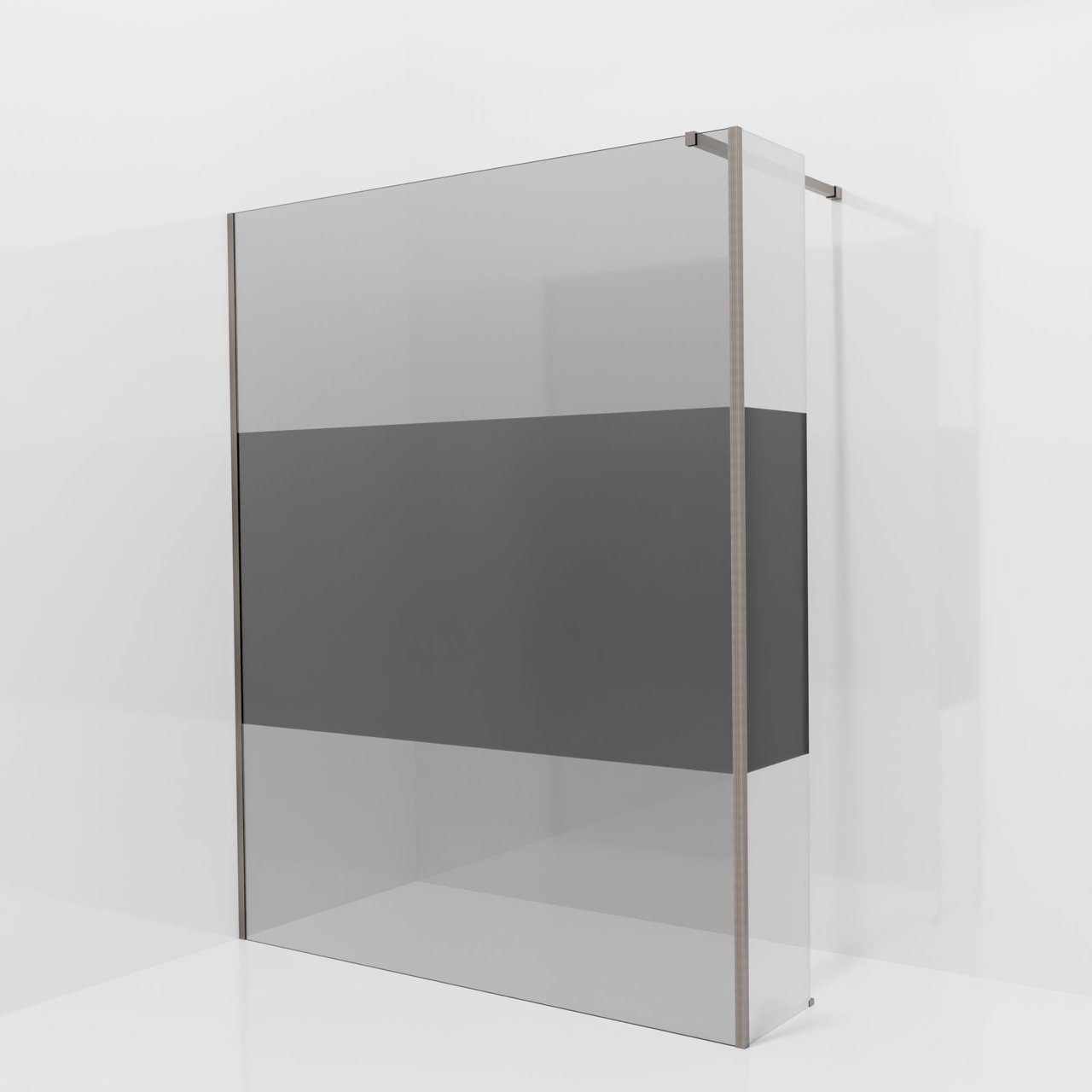 Balmani Modular Walk-In Dusche mit fester Seitenwand: 160 x 200 cm, Rauchglas mit mattiertem Streifen, Profil Brushed GunMetal