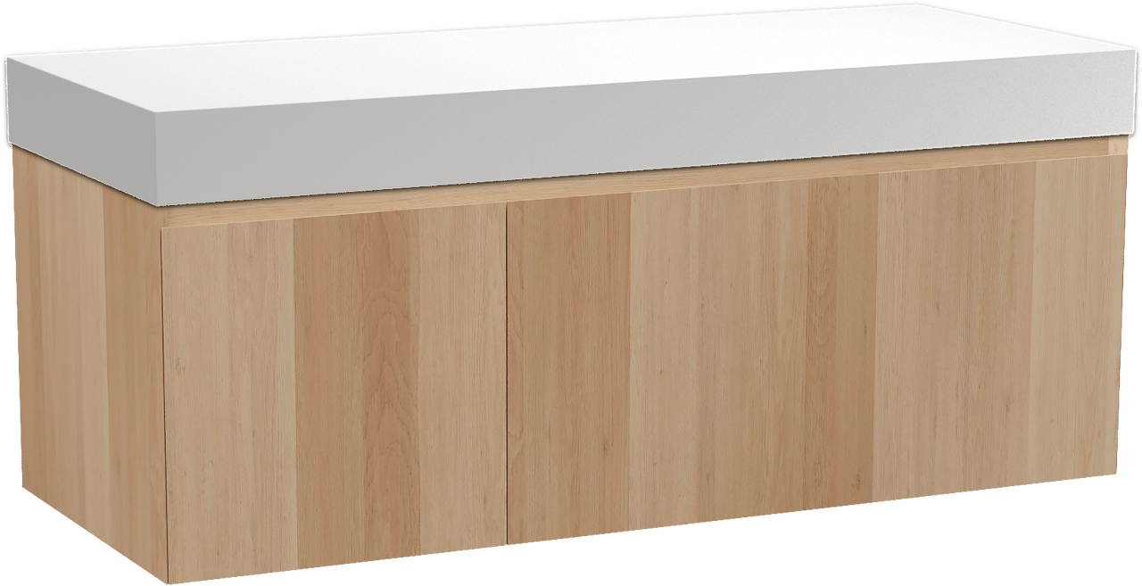 Balmani Idra zwevend badmeubel 135 x 55 cm naturel eiken met Dominus enkel of dubbel wastafelblad in solid surface mat wit