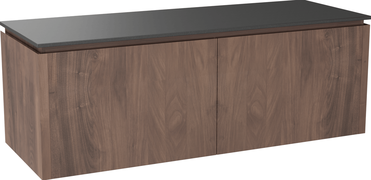 Balmani Eclips hängendes Möbelstück Set: 150 x 55 cm, Amerikanischer Nussbaum, mit Stretto Einzel- oder Doppel Waschtischplatte Granit poliert