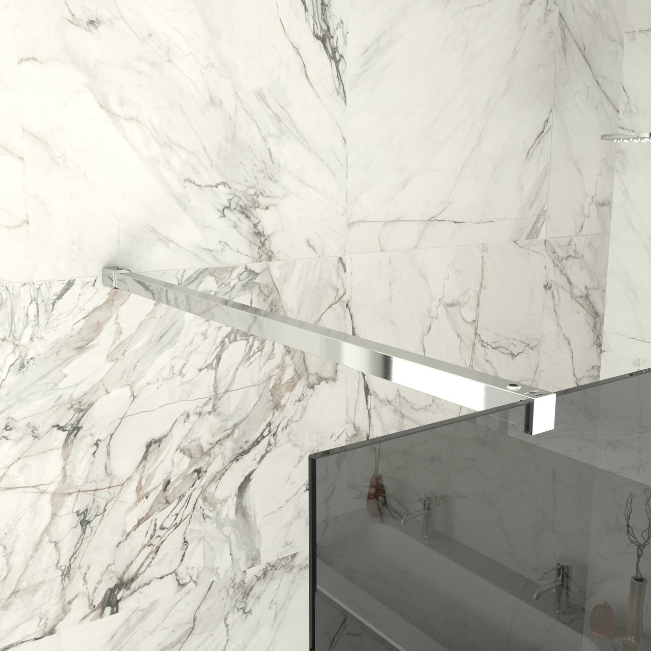 Balmani Modular inloopdouche 120 x 200 cm rookglas met matte strook glanzend chroom profiel