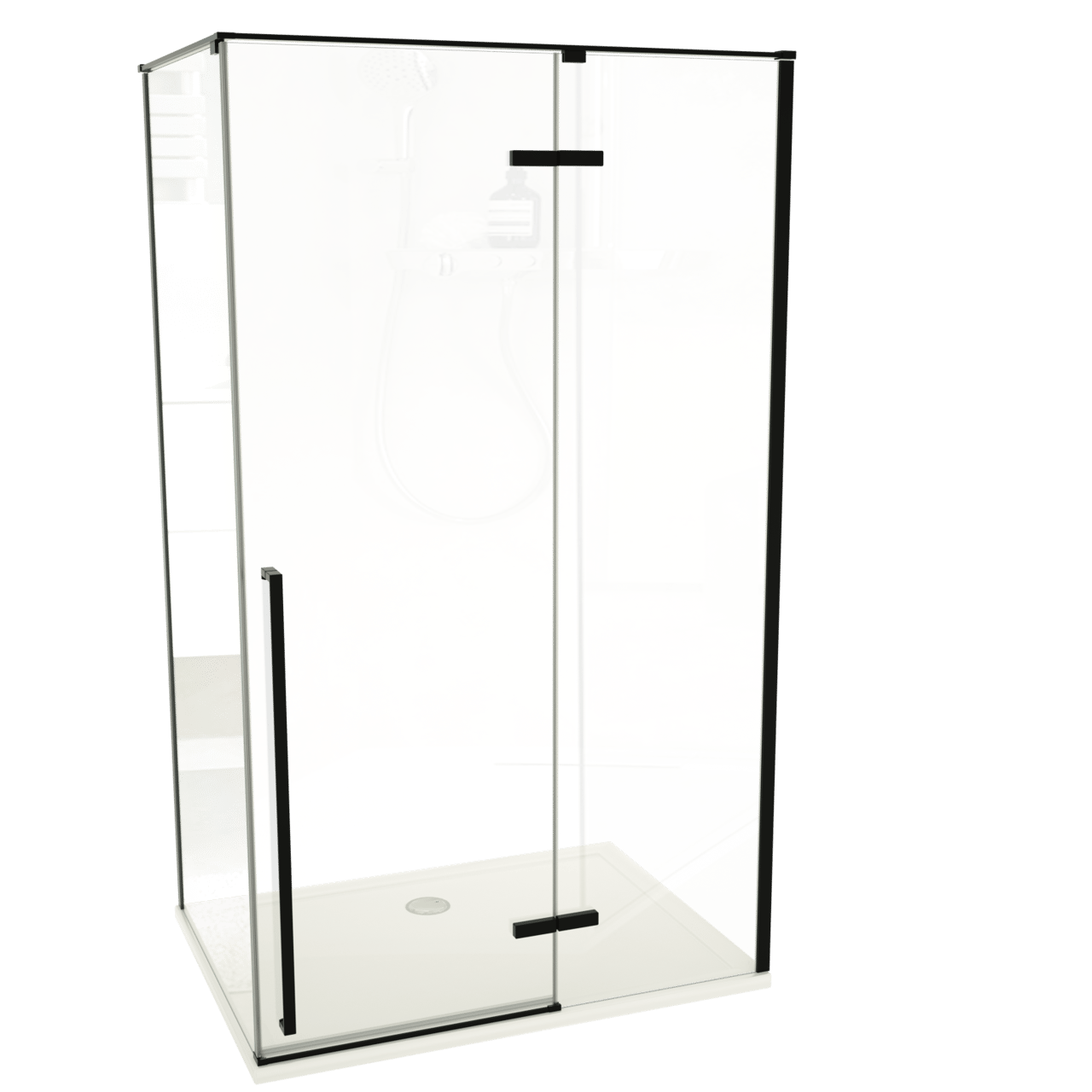 Luca Varess Stilus paroi de douche avec porte pivotante droite et 2 parois latéraux fixes 120 x 90 cm verre transparent profil noir mat