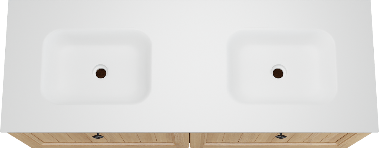 Balmani Lemon zwevend badkamermeubel 150 x 55 cm, fineer natuur eik met Tablo Arcato dubbele wastafel in mat wit