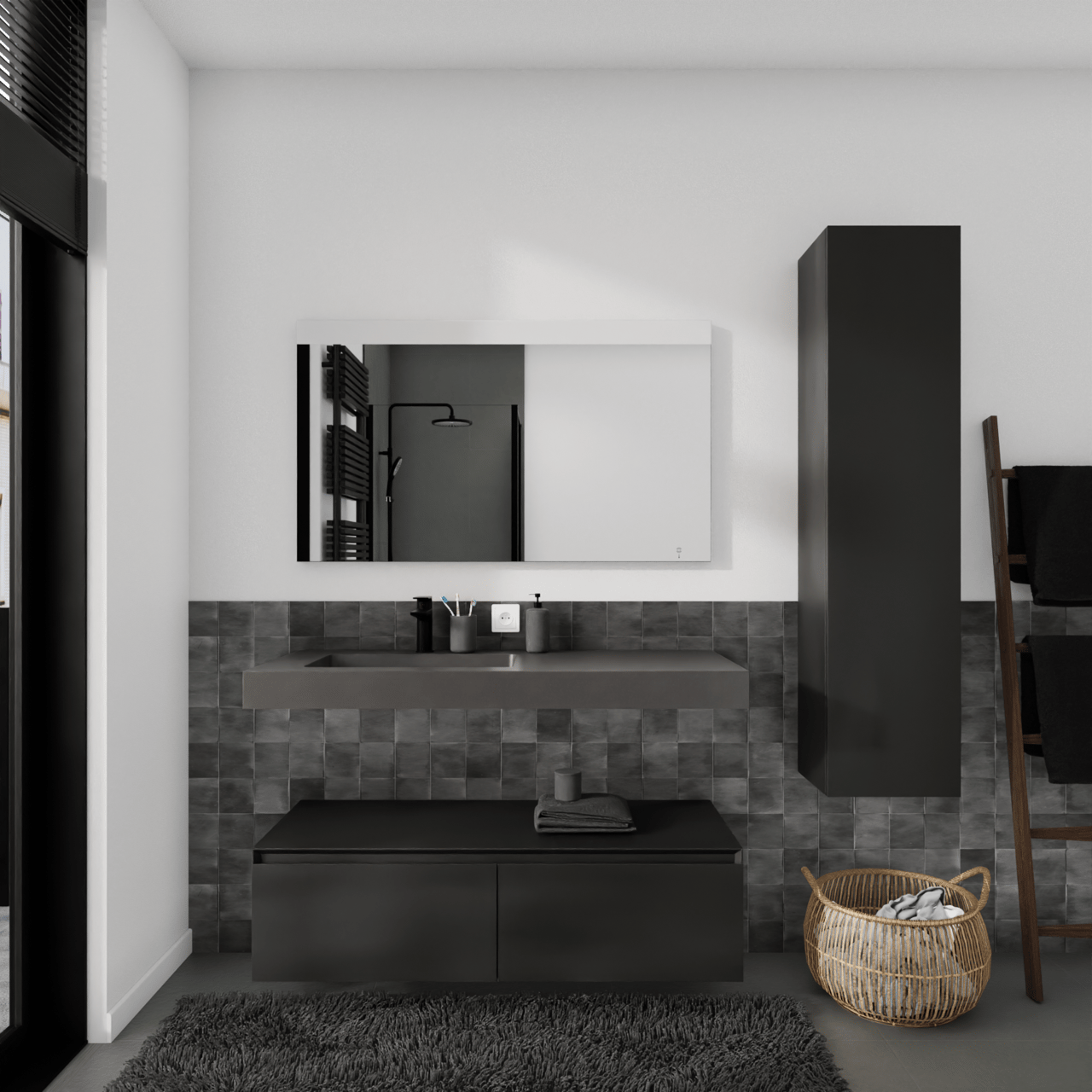 Storke Edge Modulo hängender Waschbeckenunterschrank: 120 x 48 cm, Schwarz matt, 2 Schubladen