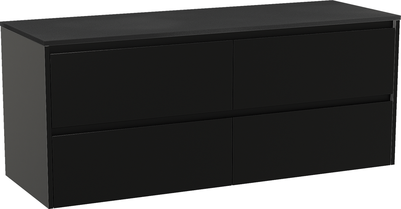 Storke Seda zwevend badmeubel 150 x 52 cm mat zwart met Panton enkel of dubbel wastafelblad in gepoedercoate mdf mat zwart