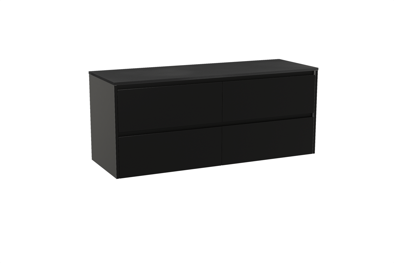 Storke Seda hängendes Möbelstück Set: 150 x 52 cm, Schwarz matt, mit Panton Einzel- oder Doppel Waschtischplatte, Pulverbeschichtetes MDF Schwarz matt