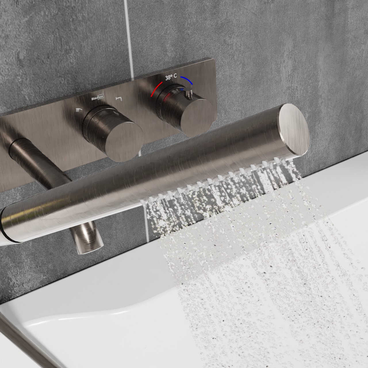 Blaufoss Round inbouw badkraan thermostatisch met handdouche Brushed GunMetal incl. inbouwelement