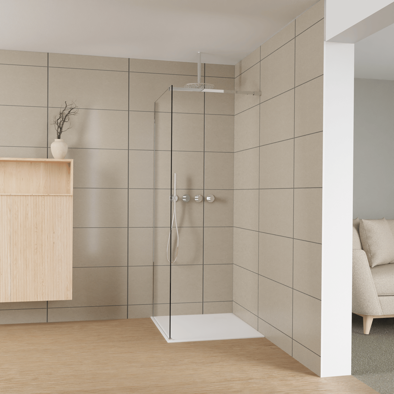 Balmani Modular inloopdouche: 90 x 200 cm, Helder glas met coating, Hoogglans chroom profielen