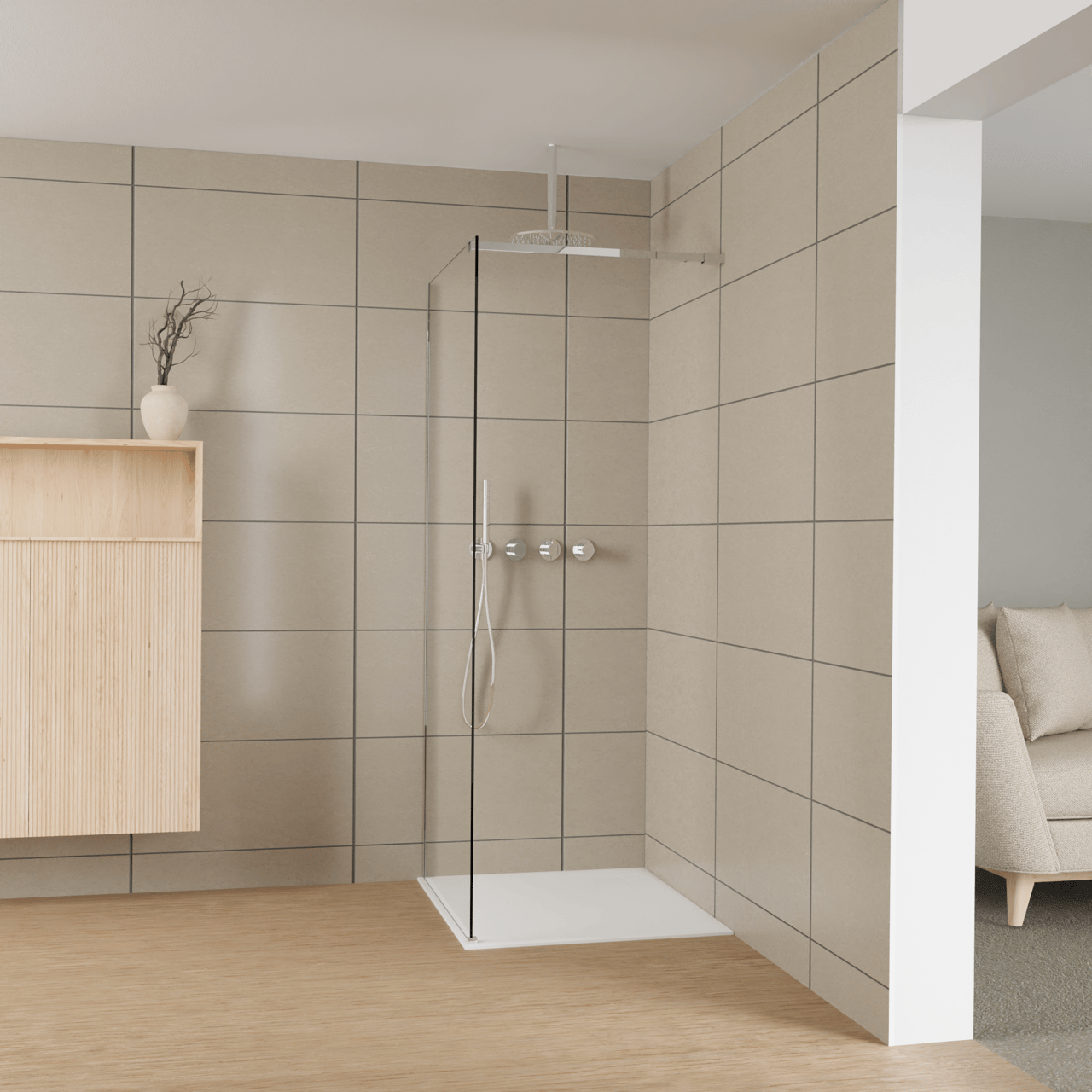 Balmani Modular inloopdouche: 90 x 200 cm, Helder glas met coating, Glanzend chroom profielen